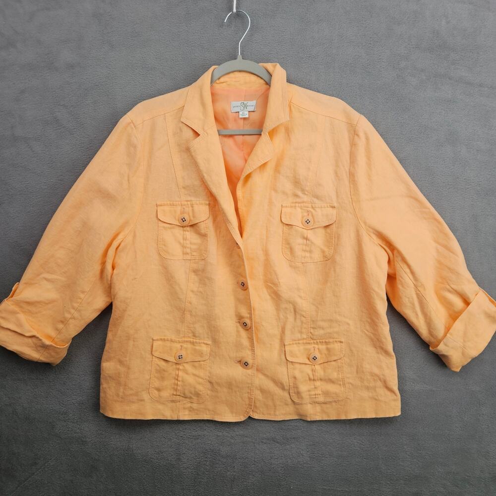 Linen Studio Works Coastal Peach Safari Utility Jacket Blazer XL